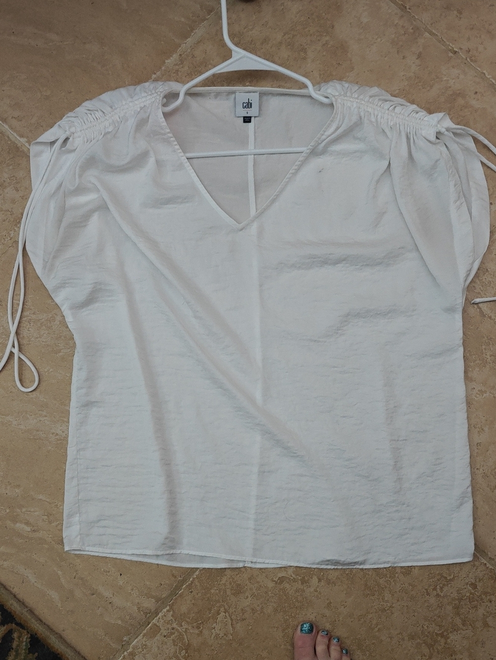 CAbi White V-Neck Tie-Sleeve Blouse
